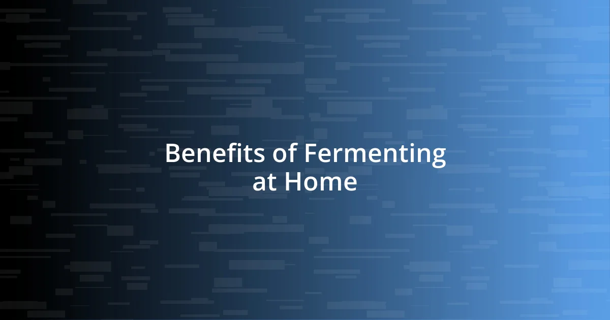 Benefits of Fermenting at Home